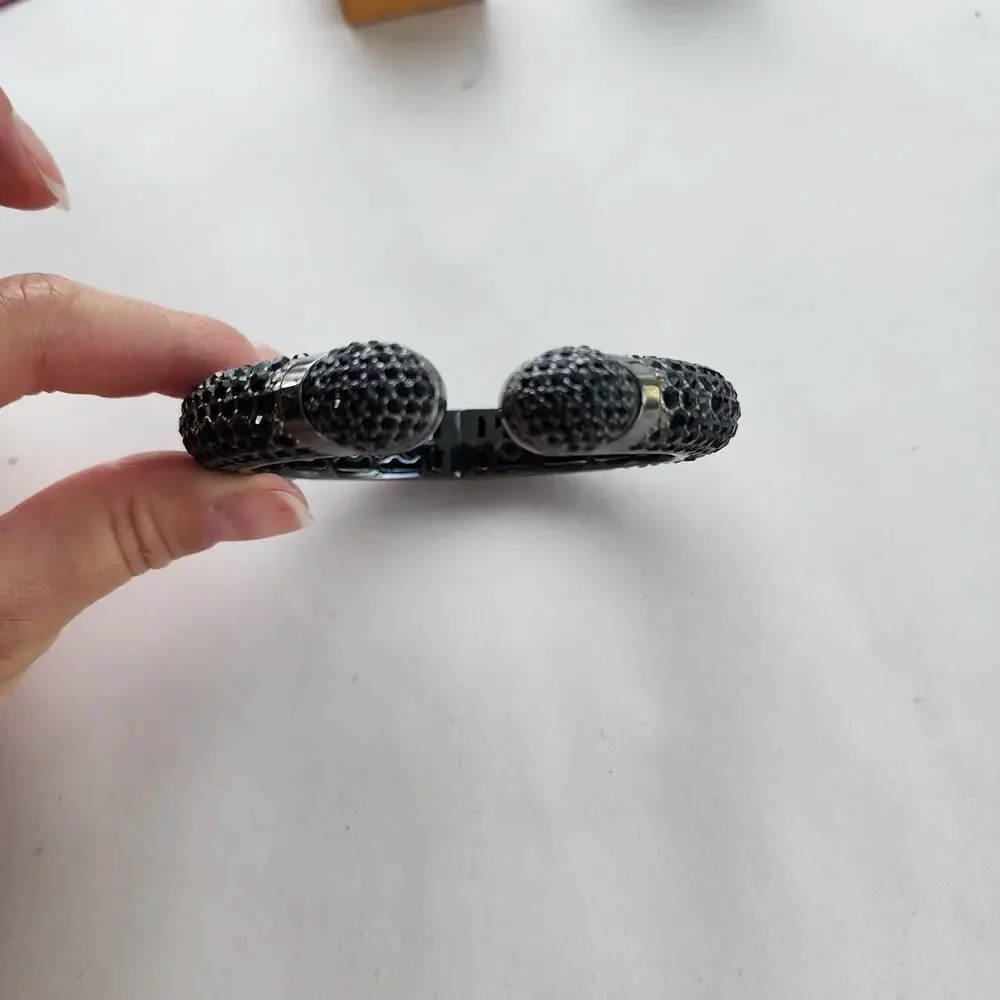 Vintage Joan Boyce Black Rhinestone Gunmetal Clamper Bangle‎ Bracelet Crystals